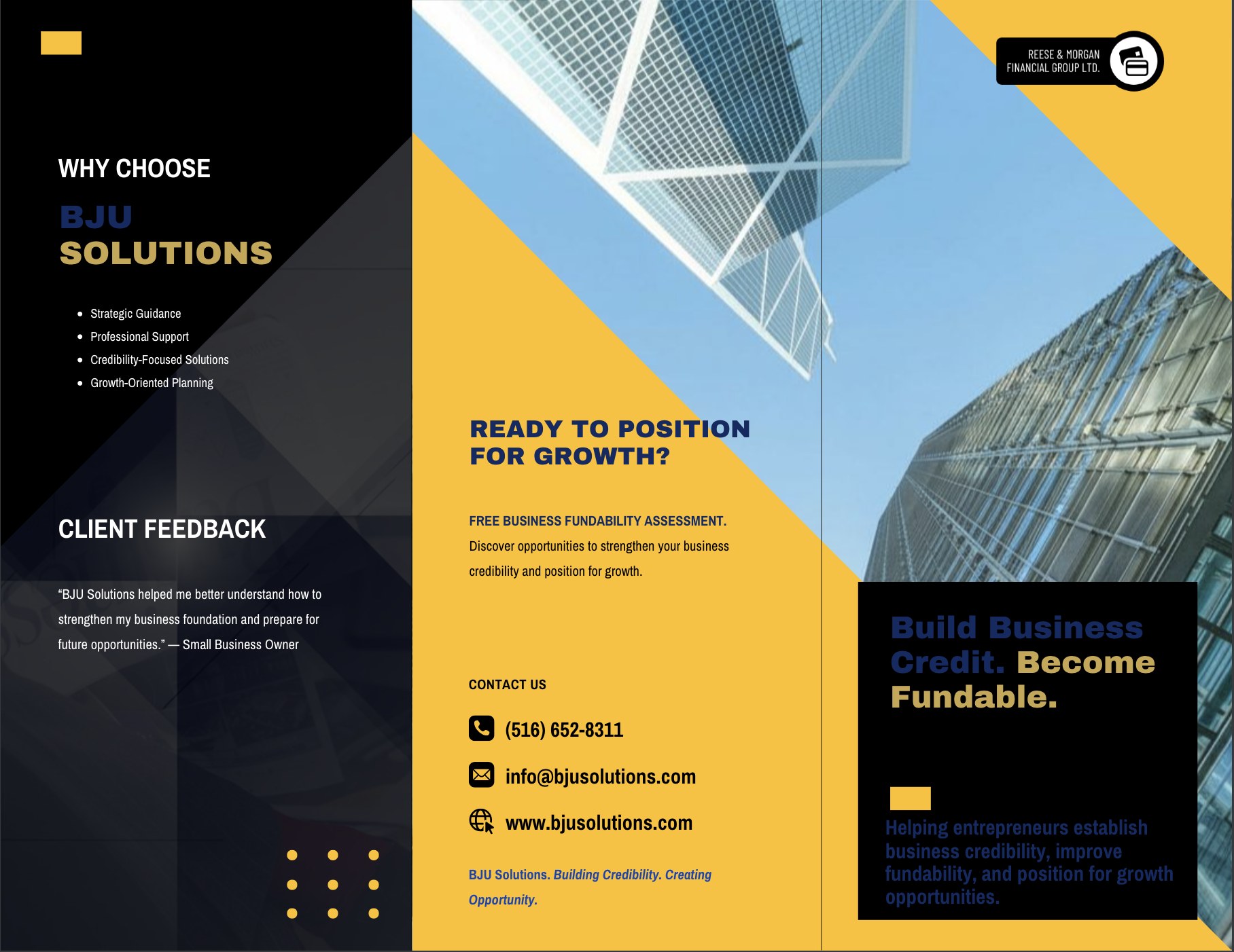 BJU Solutions brochure — outside panels